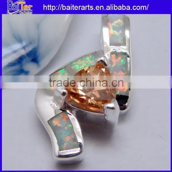White Gold Plated 925 Sterling Silver Pendant Necklace White Fire Opal And Imperial Topaz Pendant photo-5