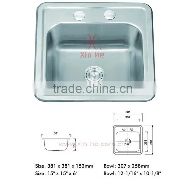 Two Tap Holes Topmounted Single Bowl Used Commercial Stainless Steel Sink