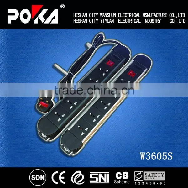 5 Way Universal Extension Socket,With One Master Switch,Aluminum Shell.