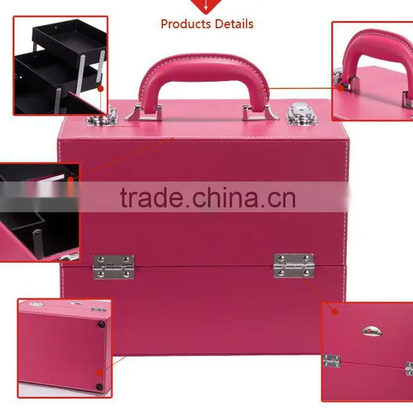 Women Beautiful Pink Pvc Material Lighted Makeup Case photo-5