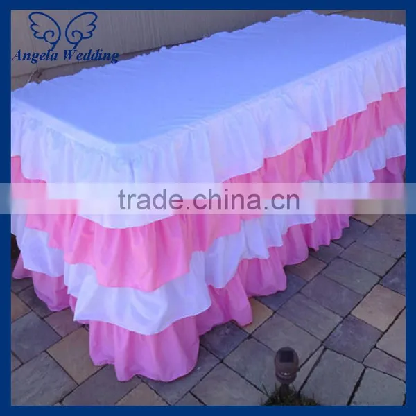 SK001F Wedding Hot Sale Polyester Ruffled Pleated Pink and White Steps in Table Skirting