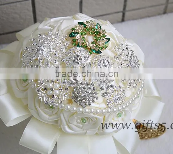 Graceful Wedding Bouquet With Rhinestones Satin Silk Ribbons Pearls Jewels Bridal Bouquet Bridesmaid Bouquet photo-4
