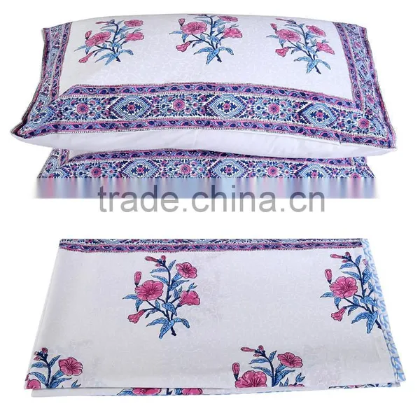 New Pattern Cotton Bed Sheet Flower Printed Hand Block Home Textile 100% Fabric Bed Sheet photo-3