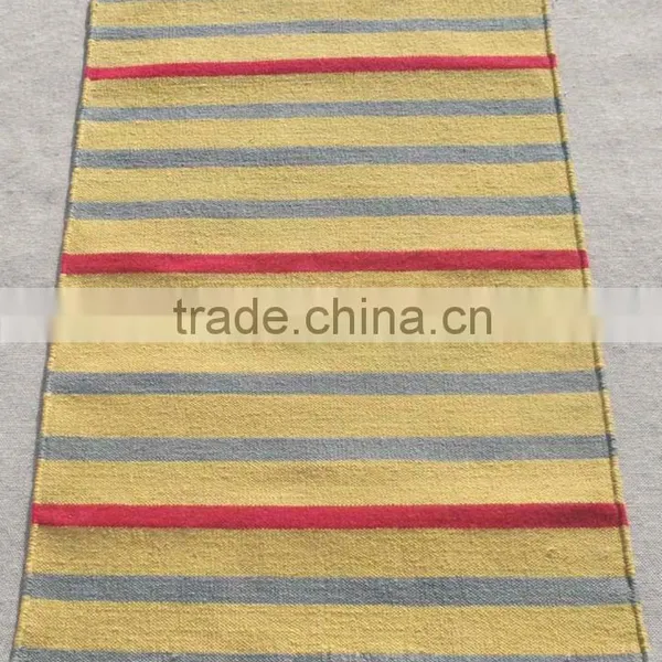 Flat Weave Stripes Design Hemp (Millspun) and Wool Dhurrie Rug