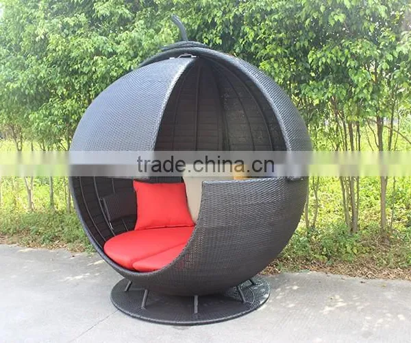 Special Design Rattan Furniture Rotatable Black Apple Sunbed photo-4