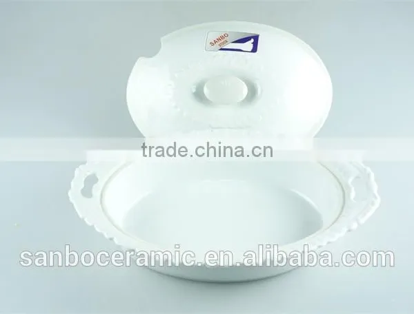 Ceramic Casserole Dish/ Large Casserole Dish Oval With Lid Lace Edged Design photo-4