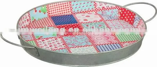 Round Galvanized Zinc Metal Serving Tray/ Party Tray photo-3