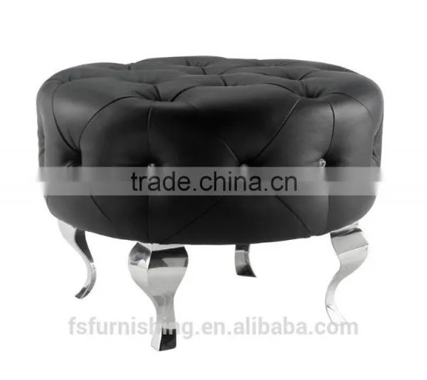 JR-01 Modern Contemporary White Color Genuine Leather Crystal Tufted Leisure Neoclassic Stools Ottoman Chair photo-4