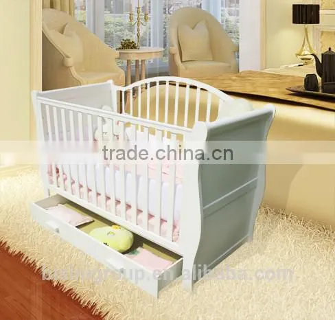 European Style New Born Baby Bed, Wooden Baby Crib Multifunction Baby Crib Bed With Drawer photo-4