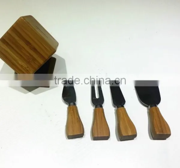 4pcs Bamboo Handle Cheese Knife Set photo-2