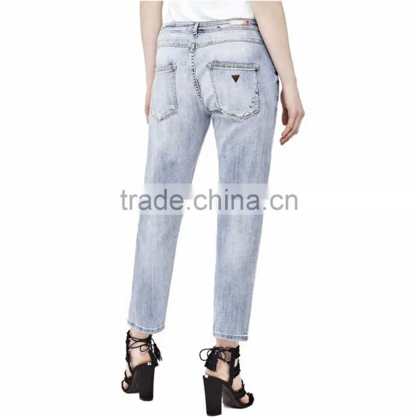 Plain Washed Damaged Pencil Fit Woman Jeans photo-4