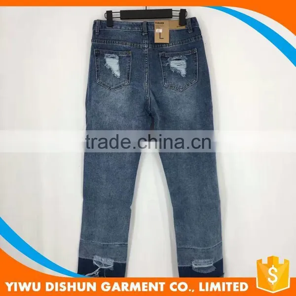 Women Latest Design Straight Pants Jeans With Holes photo-5