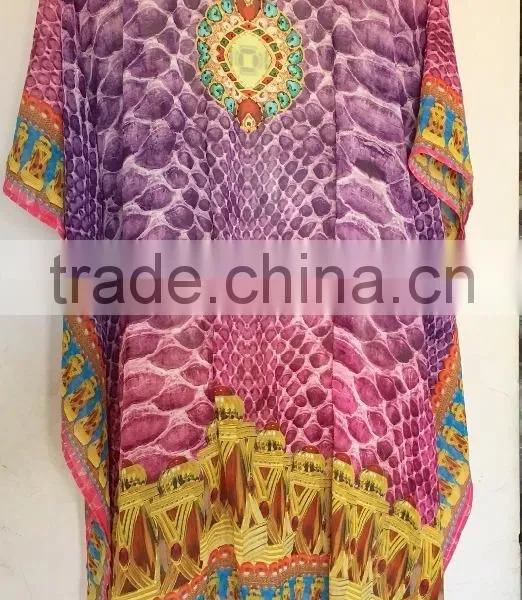 Purple Digital Crystal Embellished Kaftan CAFTAN Tunic Poncho Blouse photo-3