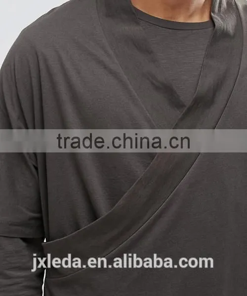 Customize Men Plain Fashion Oversized Long Sleeve Double Layer Kimono T-shirt / Tees photo-3