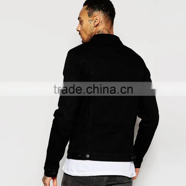 High Quality Two Pocket Denim Wholesale Custom Black Jacket photo-2