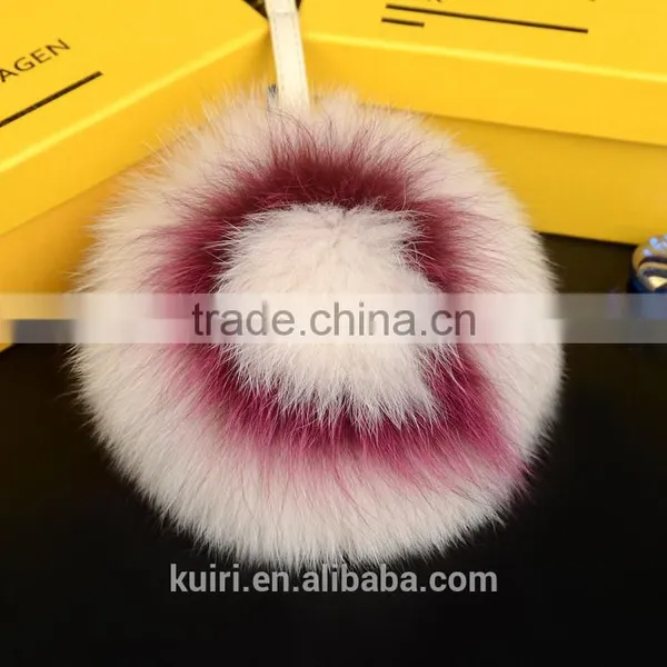 2016 Fashion Handmade Initial Pom-Pom Keychains/15cm Charm Pluffy Ball Keychains of Real Fox Fur for Bag/With Capital Letter A-Z photo-3