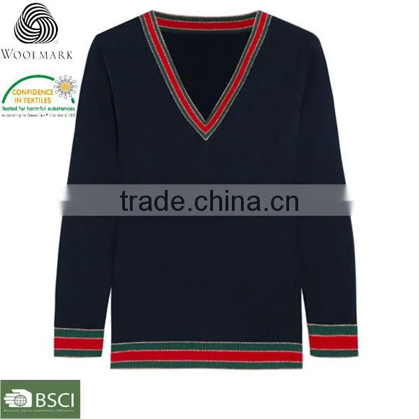 Man Sweater 100% Merino Wool, V- Neck Mens Wool College Sweater photo-2