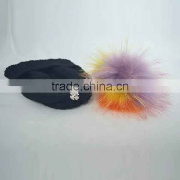 Myfur Rainbow Color Real Fur Pompom Woolen Knit Beanie Hat Wholesale photo-6