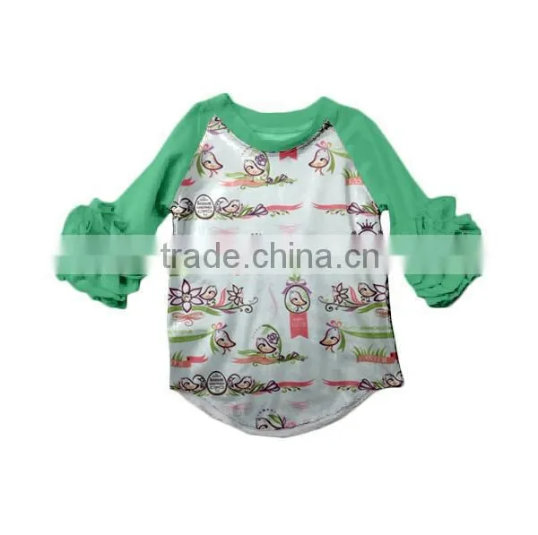 Boya Baby Easter Boutique Clothing Ruffle Raglan T-shirt With Bunny Printed Pattern photo-2
