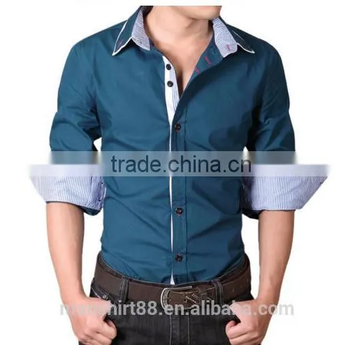Mens Slim Fit Solid Color Button Down Collar Dress Shirt photo-3