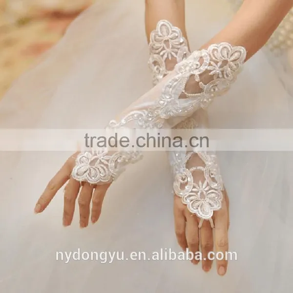 Top Quality White Satin Wedding Gloves/tishzm Dream Bridal Lace Gloves/fancy Wedding Gloves