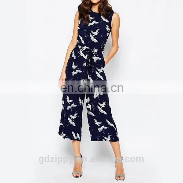 New Fashion One Piece Ladies Jumpsuit Printed Sleeveless Chiffon Women Jumpsuit for Women 2016 photo-2