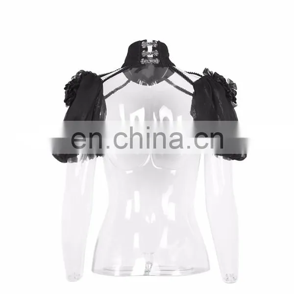 Punk Rave Gothic Black Choker With Attached Puffed Short Sleeves S-147 photo-3