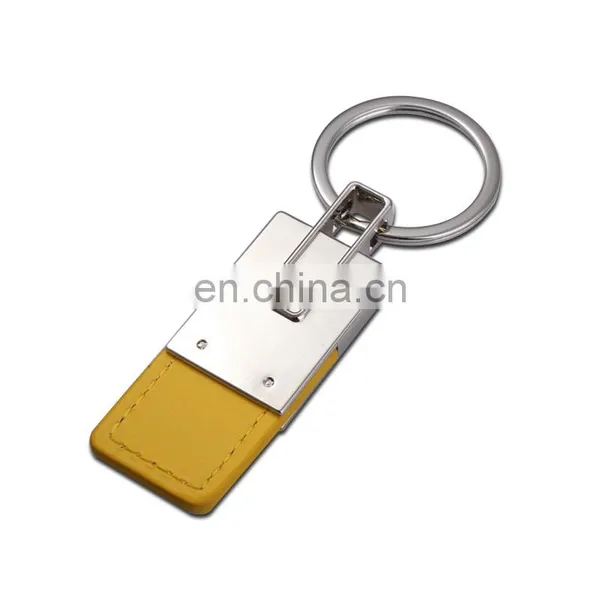 High Quality Promotional Zinc Alloy Laser Logo Yellow Leather Metal Car Keychain photo-3