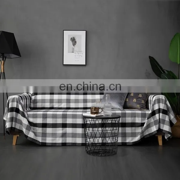 Custom Black and White Checker Sofa Protector Cover 100% Cotton Soft Plush Couch Cover photo-3