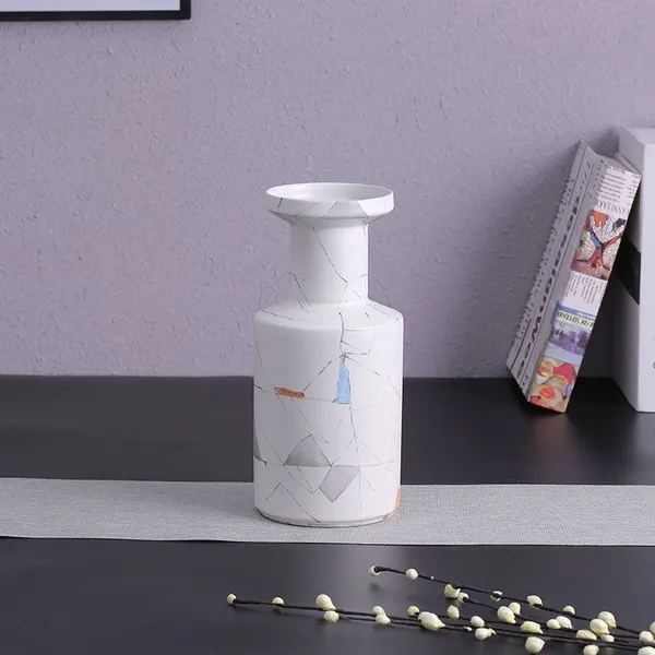 Nordic Simple Style White Geometric Puzzles Olive Jingdezhen Ceramic Vase Home Decoration photo-4