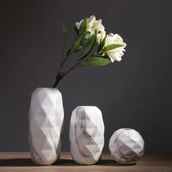 Artistic Large White Creative Marble Chinese Ceramic Vase For Hotel Table Decoration photo-2
