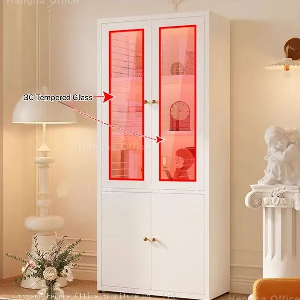 Industrial 4-Door Steel Storage Cabinet, High Load Capacity, Large Metal Sideboard With Tempered Fluted Glass for Brisbane Retail Stores, OEM/ODM photo-2
