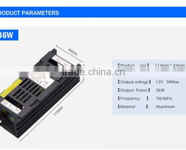 3A 12V DC 36W Power Supply LED Driver Adapter Transformer Switch For Led Strip Lighting 3528 5050 LED Ribbon With CE ROHS FCC photo-6