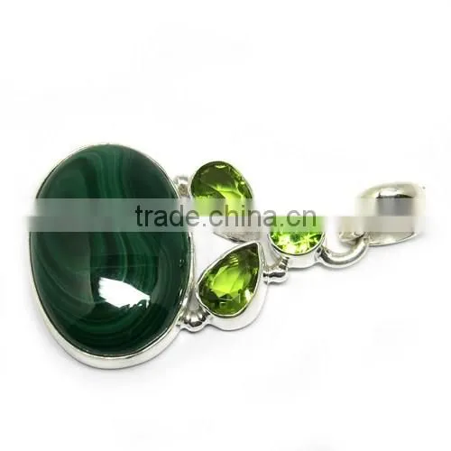 Precious Design Of Malachite Peridot 925 Sterling Silver Jewelry Pendant, Gemstone Jewelry Exporter, 925 Sterling Silver Jewelry photo-4