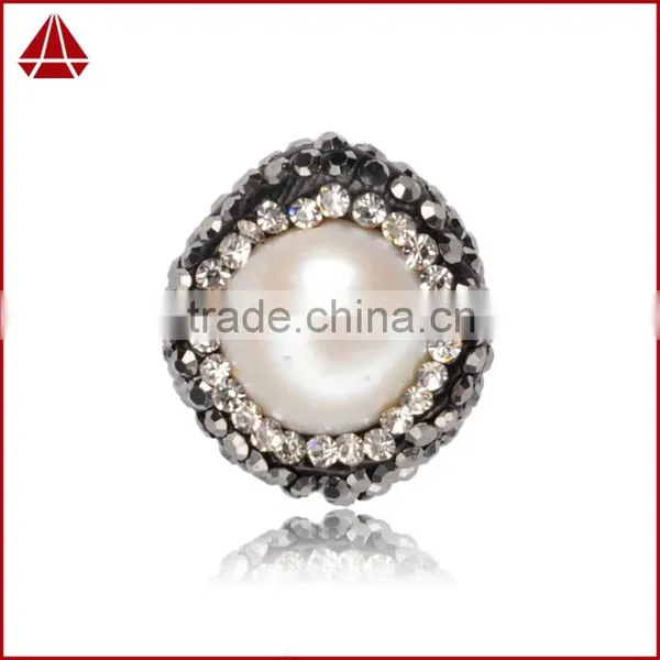 Classic Round Pearl Beads With Zircon, Zircon Pave Pearl Jewelry Beads With Hole