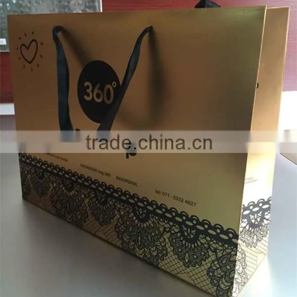 Ecycled Gold Shopping Paper Bags With Ribbon Handle Quality Choice photo-2