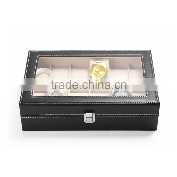 10 Slot Black Leather Plastic Box Wrist Watch Display Box photo-2
