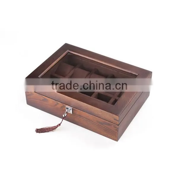 High Quality Cherry Wood 10 Slot Watch Display Box With Glass Lid photo-2