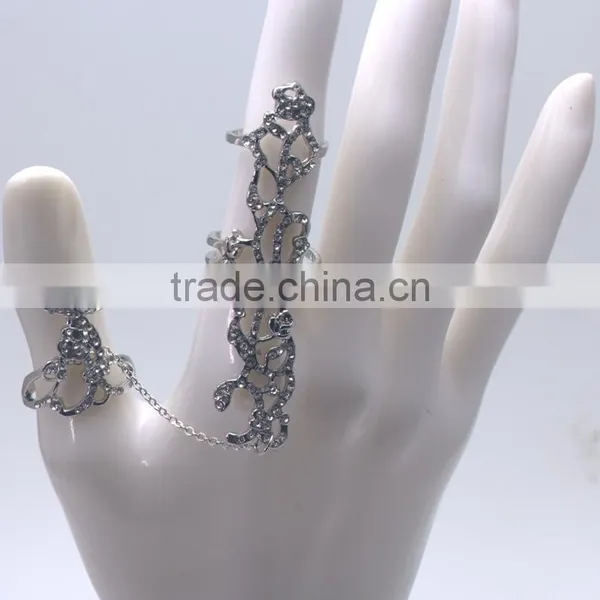 Cheapest Hot Sale Two Finger Rings Rhinestone Stainless Steel Silver Rings photo-4