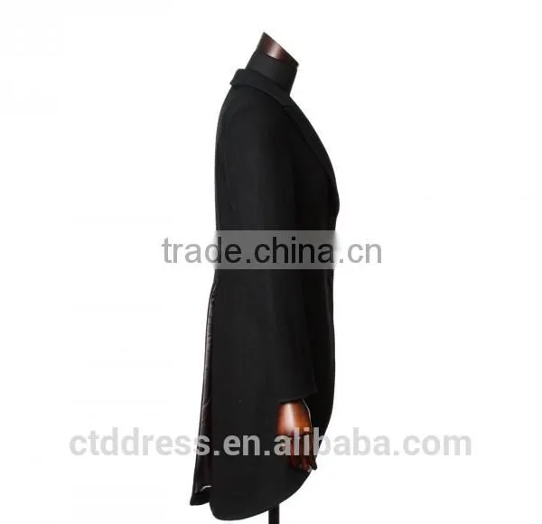 2015 New Style 100% Cashmere Black Coat Custom Made Women Clothing Manufacturers Overseas photo-2