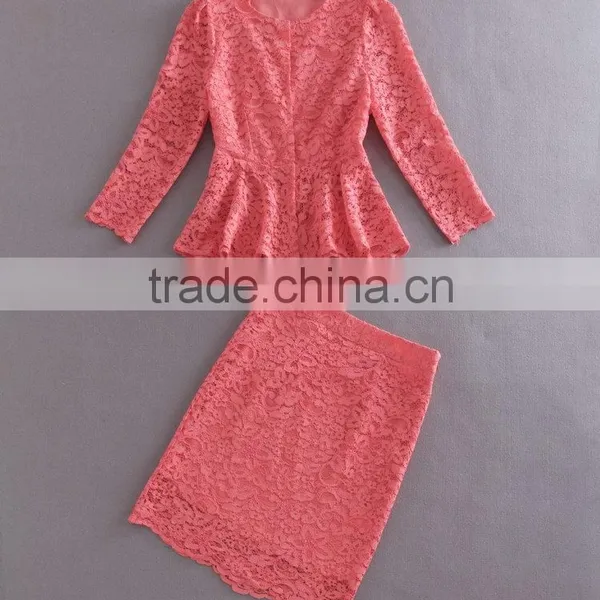 Wholesale Latest Fashion Designer Lace Skirt Suits For Party 2016 photo-2