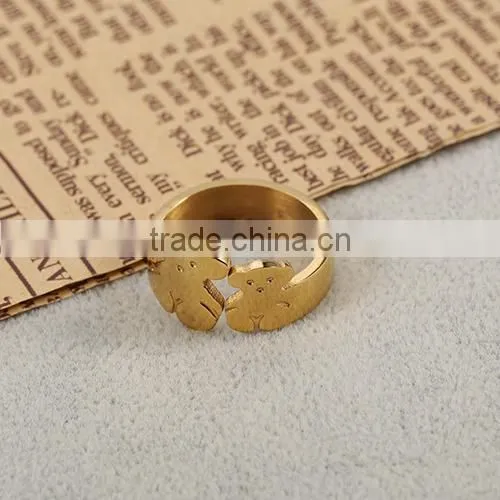 2016 New Arrival Fashion Wholesale Gold Covering Stainless Steel Double Bear Finger Ring photo-3