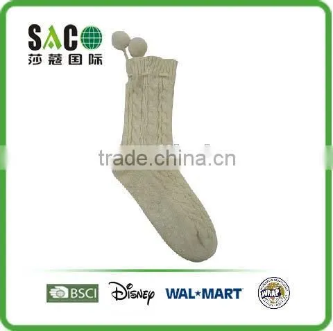 Varied Cable Pattern String With Pom Pom Acrylic Floor Socks With Anti photo-5