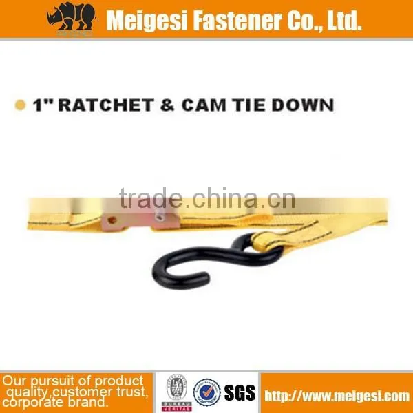 Yellow Ratchet Tie Down With Flat Hook Ratchet Strap