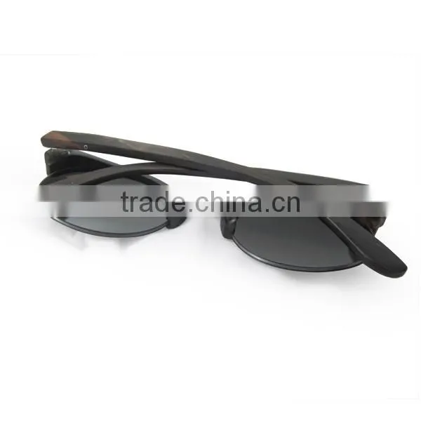 Mirror Lens Retro Halft Rim Round Wood Sunglasses photo-2