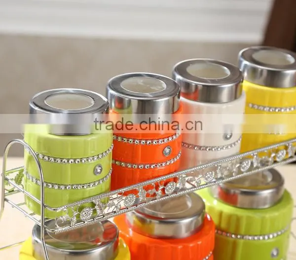 Kitchenware Useful Ceramic Canister Set With Stainless Metal Stand photo-2