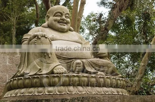 Chinese Stone Antique Hand Made Carved Marble Laughing Buddha Garden Statues photo-2
