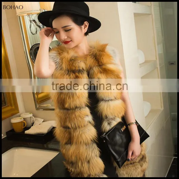 New Arrival 2016 Winter Warm Fsahion Long Women Faux Fur Vest Long Fox Fur Vest photo-3