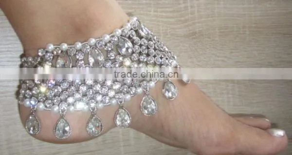 Silver Crystal Broad Payal ANKLETS Feet Bracelet Pair photo-2