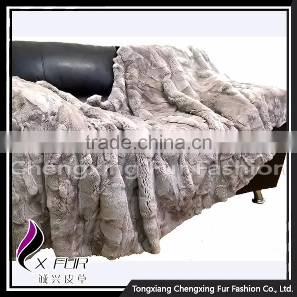 CX-D-66G Genuine Rex Rabbit Fur Natural Color Decorative Blanket Home Fur Rug photo-3